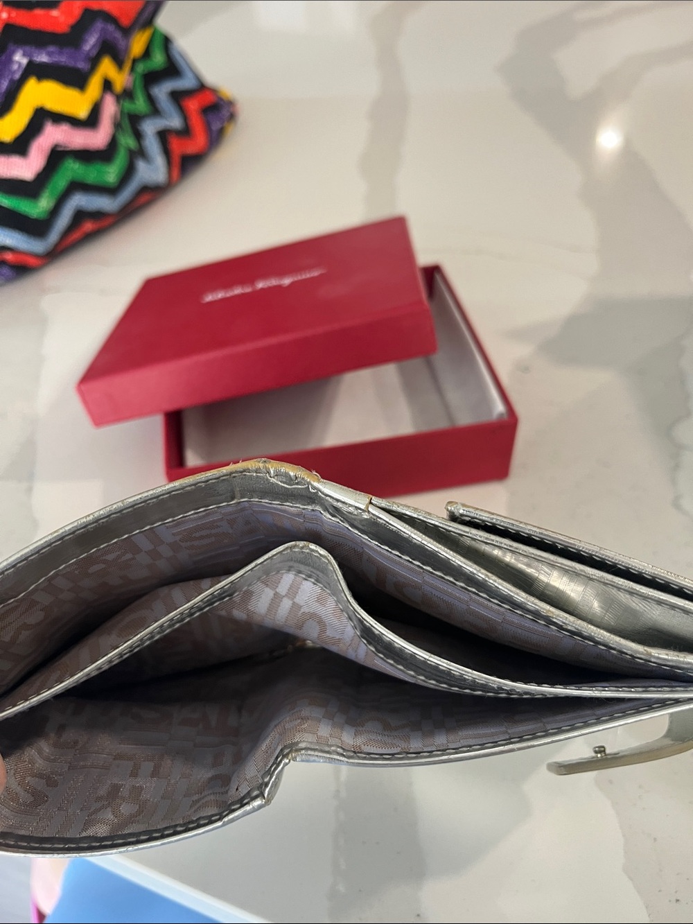 Salvatore Ferragamo Metallic Silver Embossed Wallet - Picture 7 of 7
